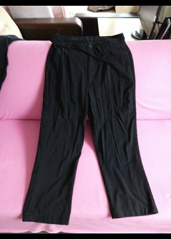 Siyah Kemerli Kadın Kumaş Pantolon - Görsel 2