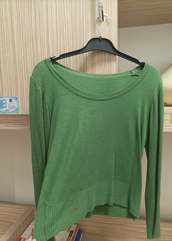 Kadın Yeşil Uzun Kollu Bisiklet Yaka Kazak - Görsel 2