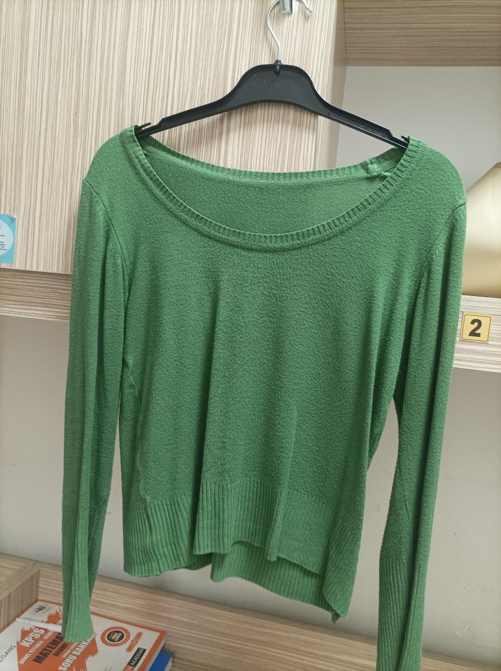 Kadın Yeşil Uzun Kollu Bisiklet Yaka Kazak - Görsel 3