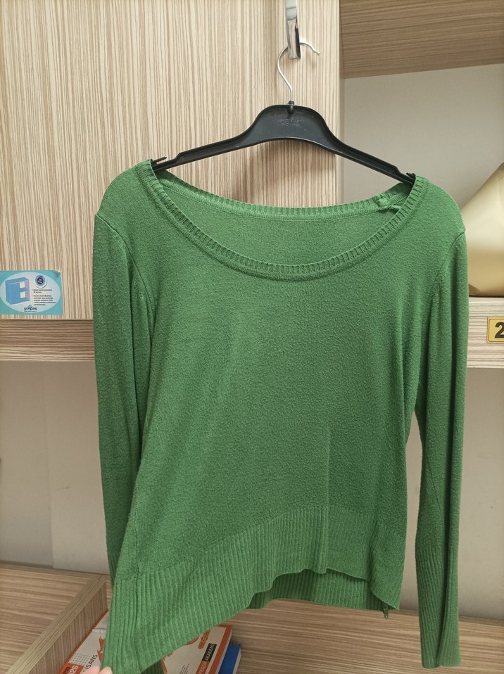 Kadın Yeşil Uzun Kollu Bisiklet Yaka Kazak - Görsel 2