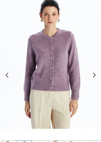 Mor Düğmeli Örgü Kadın Kazak - Görsel 3