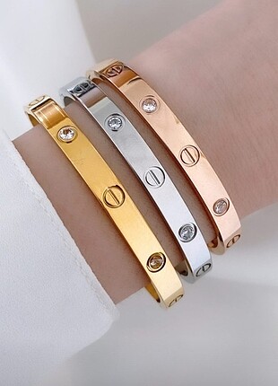 ÇELİK CARTİER MODEL ZİRKON TAŞLI KELEPÇE BİLEKLİK