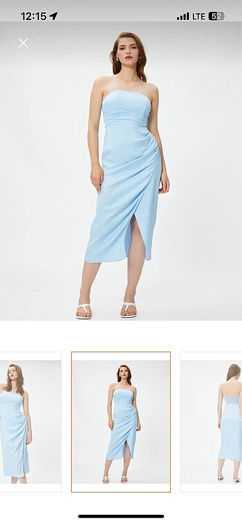 Mavi straplez elbise - Görsel 5
