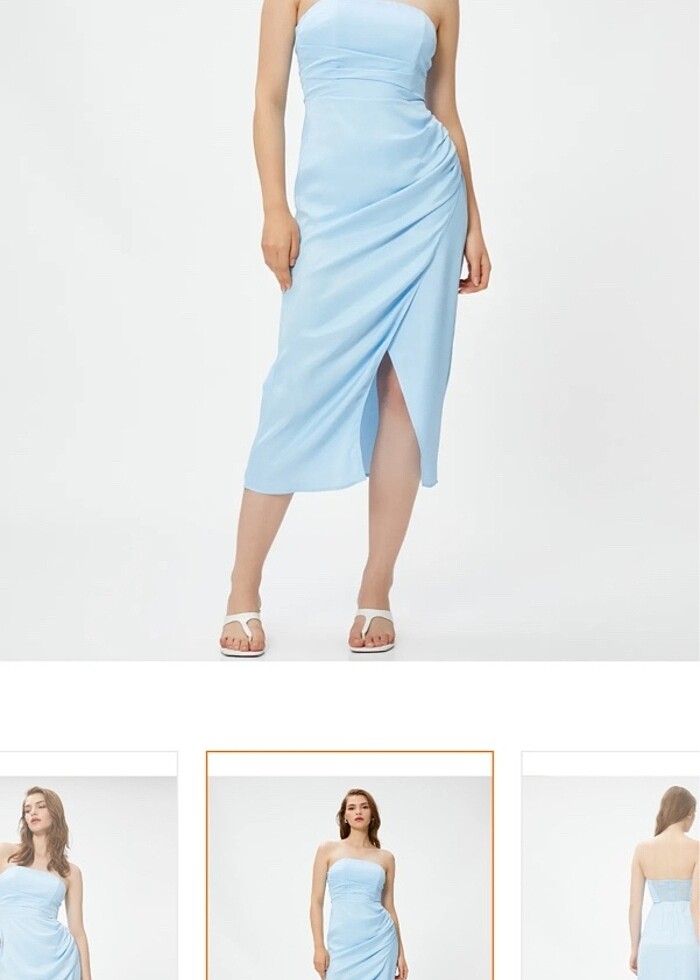 Mavi straplez elbise - Görsel 5