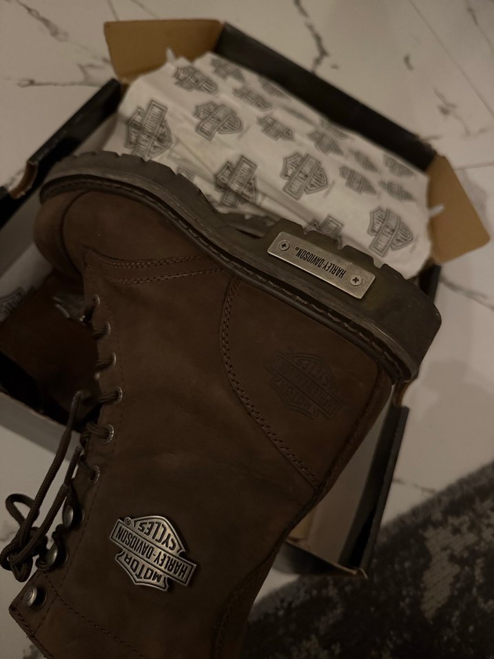 Harley Davidson Kahverengi Deri Biker Bot - Görsel 2