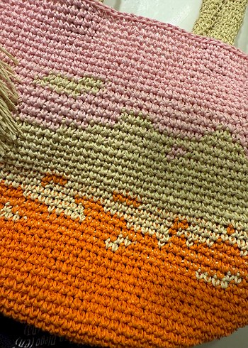 Püsküllü Çok Renkli Örgü Kadın Çanta - Görsel 5