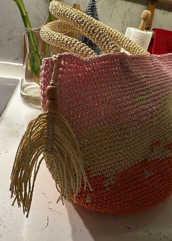 Püsküllü Çok Renkli Örgü Kadın Çanta - Görsel 3