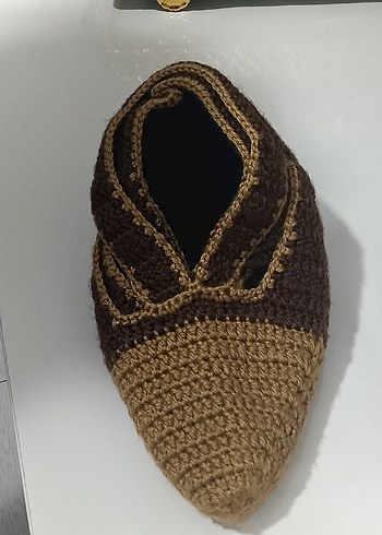 kadın Örgü Kahverengi Desenli patik - Görsel 3