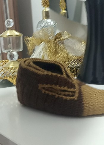 kadın Örgü Kahverengi Desenli patik - Görsel 2