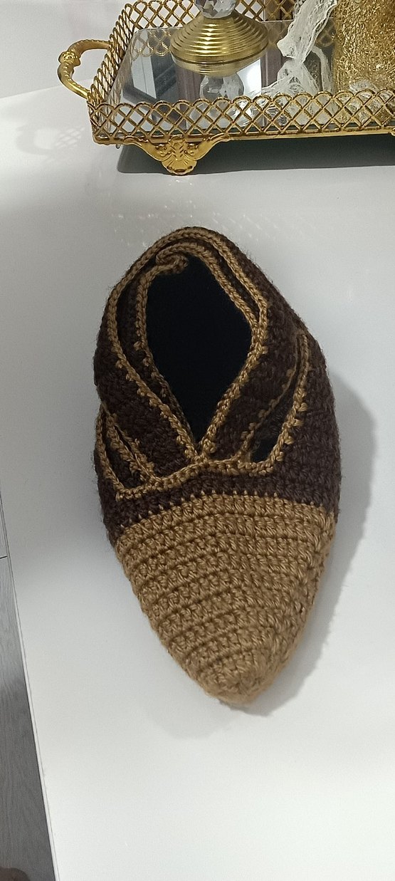 kadın Örgü Kahverengi Desenli patik - Görsel 3