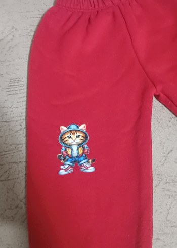 Kız Çocuk Kırmızı Nakışlı Eşofman Altı - Görsel 2