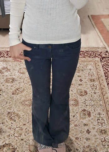 Düğmeli Mavi Kadın Denim Pantolon - Görsel 2