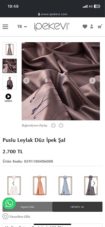 s Beden İpekevi puslu leylak düz ipek şal