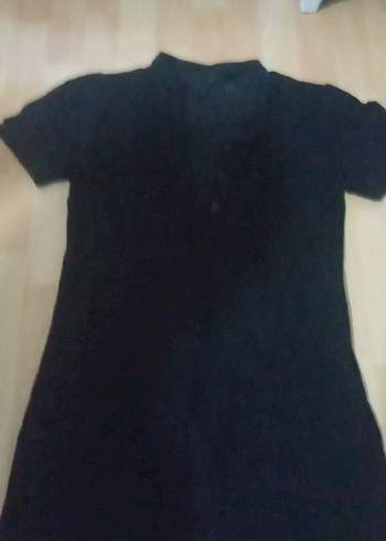 Diğer Siyah Süet V Yakalı Midi Elbise