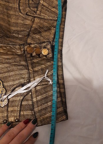 Altın Parlak Çizgili Jean - Görsel 6