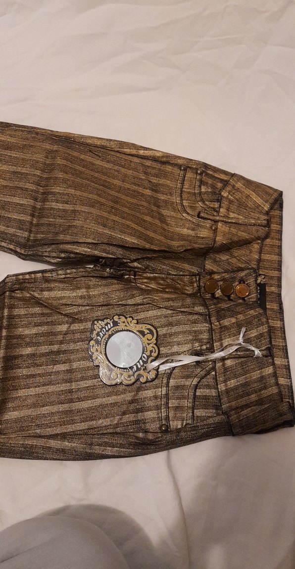 Altın Parlak Çizgili Jean - Görsel 3