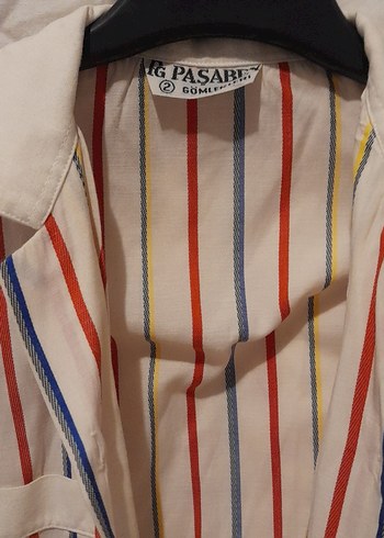 Çok Renkli Çizgili Pamuklu Gömlek - Görsel 2