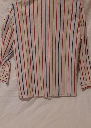Çok Renkli Çizgili Pamuklu Gömlek - Görsel 3