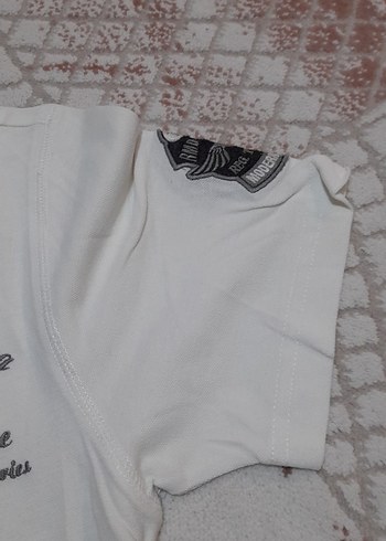 Beyaz Baskılı Kısa Kollu Polo Tişört - Görsel 3
