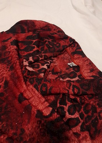 Bordo leopar Uzun Kollu Bluz - Görsel 6
