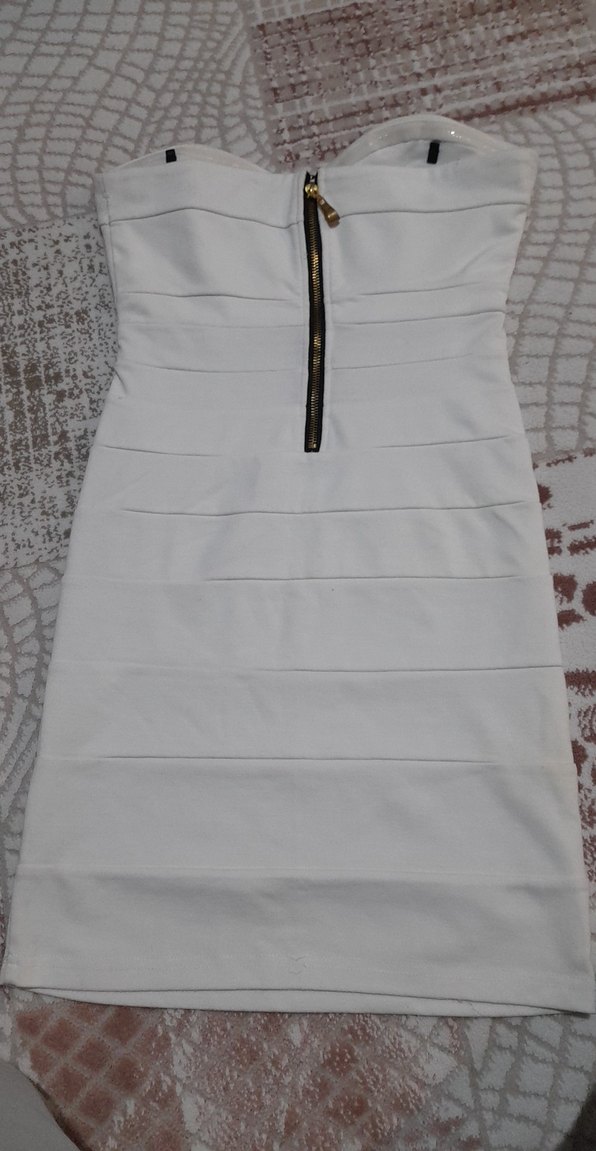 Beyaz Mini Straplez Elbise - Görsel 5