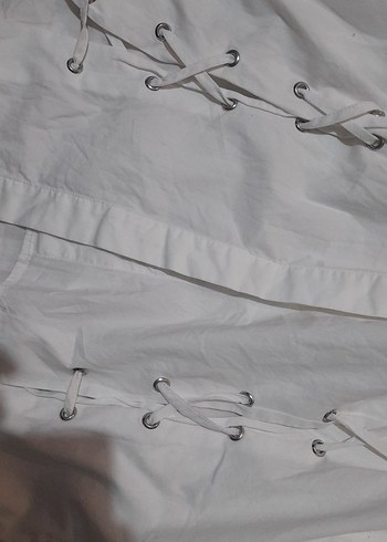 Düğmeli Beyaz Keten Kadın Gömlek - Görsel 3