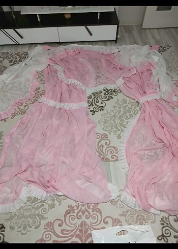 dantelli Pembe Yatak Örtüsü Seti - Görsel 4