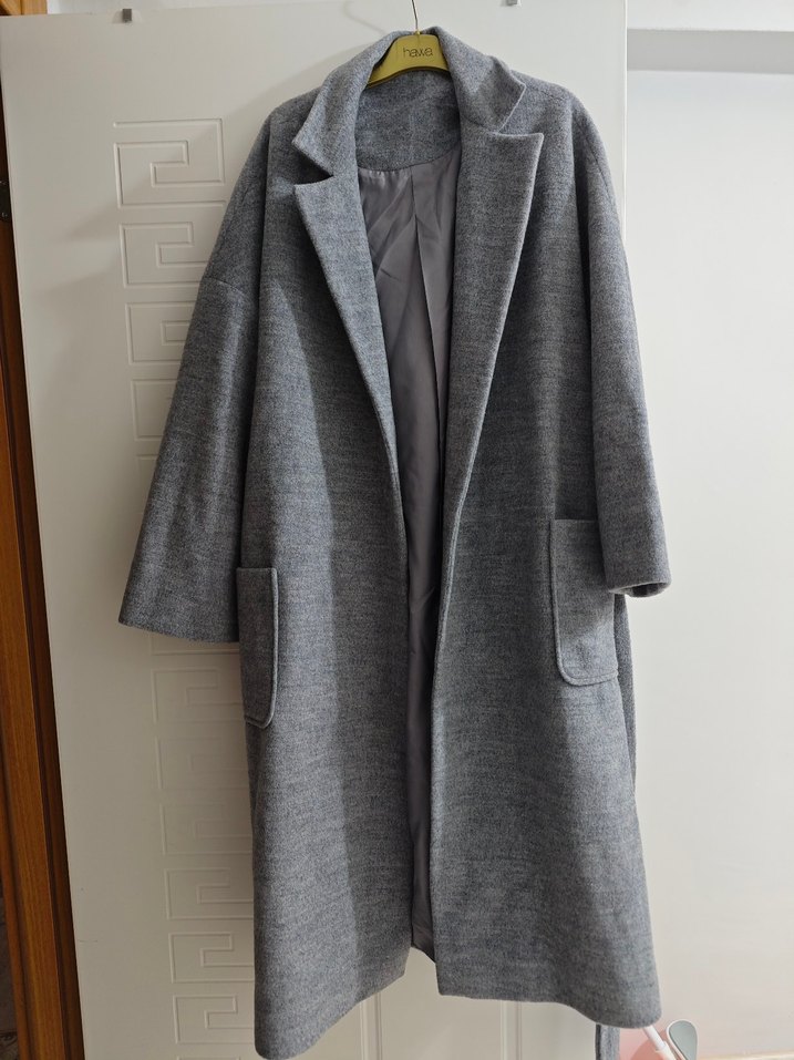 Gri Uzun Kışlık Kaban - Görsel 2