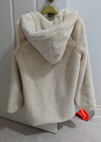 Kapüşonlu Krem Renk Suni Kürk - Görsel 5