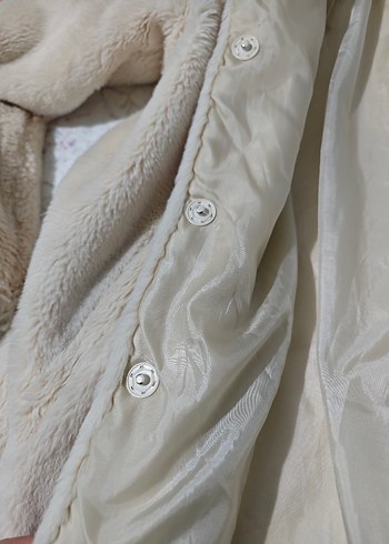 Kapüşonlu Krem Renk Suni Kürk - Görsel 6