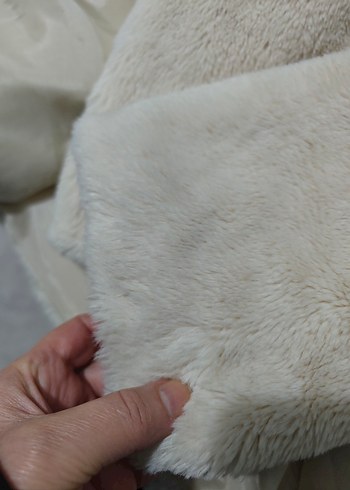 Kapüşonlu Krem Renk Suni Kürk - Görsel 8