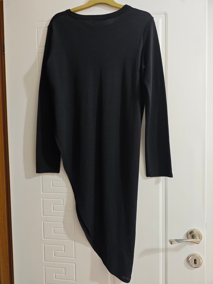 Siyah Uzun Kollu Asimetrik Keten Tunik - Görsel 2