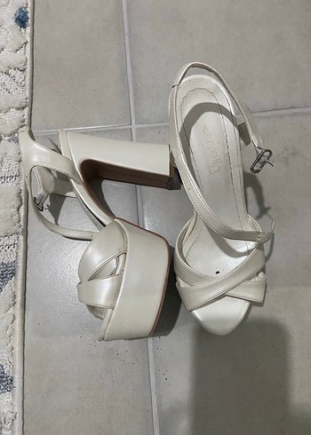 Beyaz Platform Topuklu Kadın Abiye, Gelin Ayakkabısı - Görsel 3
