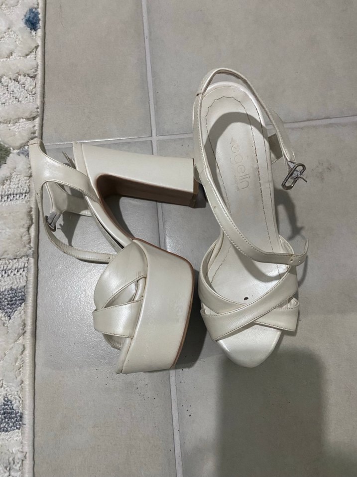 Beyaz Platform Topuklu Kadın Abiye, Gelin Ayakkabısı - Görsel 3