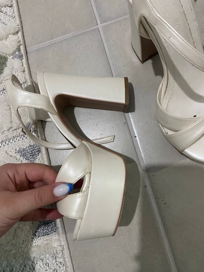 Beyaz Platform Topuklu Kadın Abiye, Gelin Ayakkabısı - Görsel 2