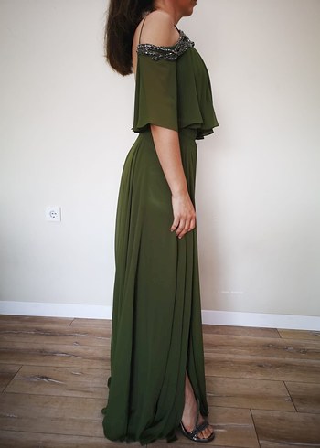 Kadın Haki Uzun Abiye Elbise - Görsel 3