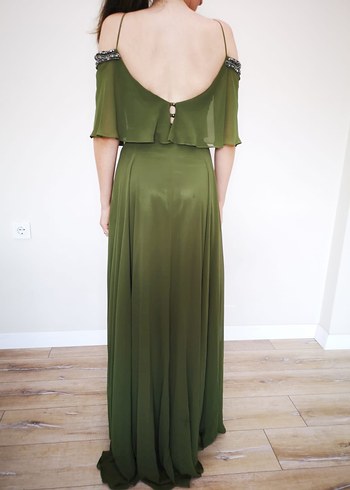 Kadın Haki Uzun Abiye Elbise - Görsel 2