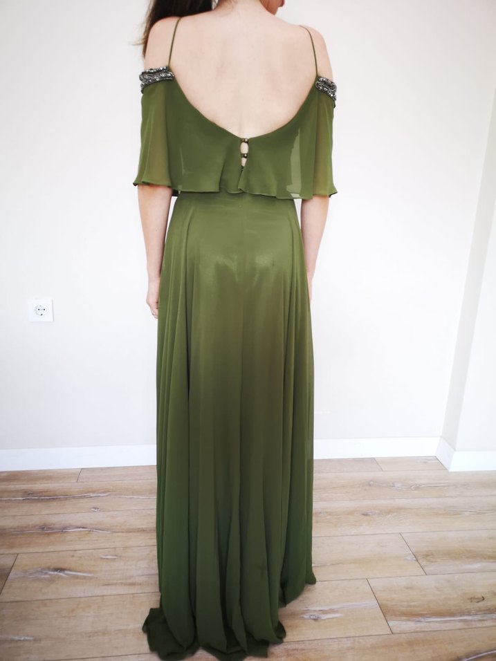 Kadın Haki Uzun Abiye Elbise - Görsel 2