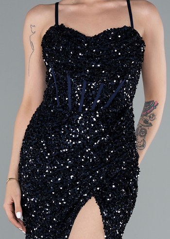 Lacivert Uzun Abiye - Görsel 3