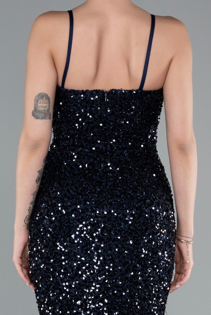 Lacivert Uzun Abiye - Görsel 4