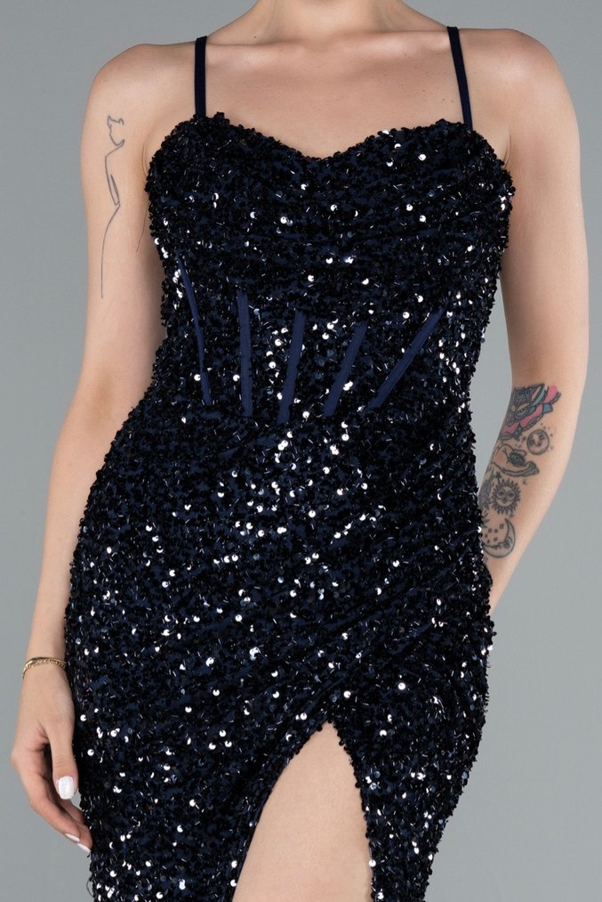 Lacivert Uzun Abiye - Görsel 3