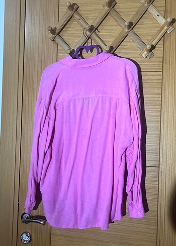 Stradivarius Pembe Uzun Kollu Keten Gömlek