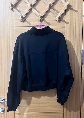 l Beden Fermuarlı Siyah Yüksek Yakalı Sweatshirt
