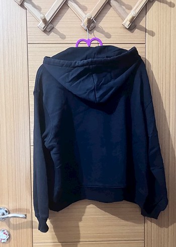 l Beden Siyah Kapüşonlu Fermuarlı Sweatshirt