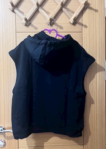 l Beden Siyah Kapüşonlu Kolsuz Sweatshirt