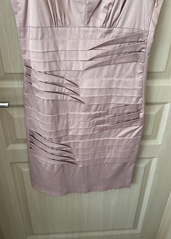 Diğer V Yaka Pilili Pembe Midi Elbise