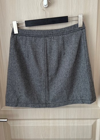 Düğmeli Gri Mini Etek - Görsel 5