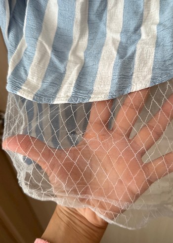 Mavi Çizgili Düğmeli Uzun Kollu Keten Gömlek - Görsel 8