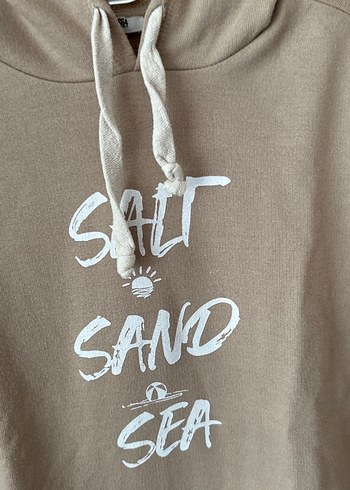 Bej Kapüşonlu Baskılı Kadın Sweatshirt - Görsel 2