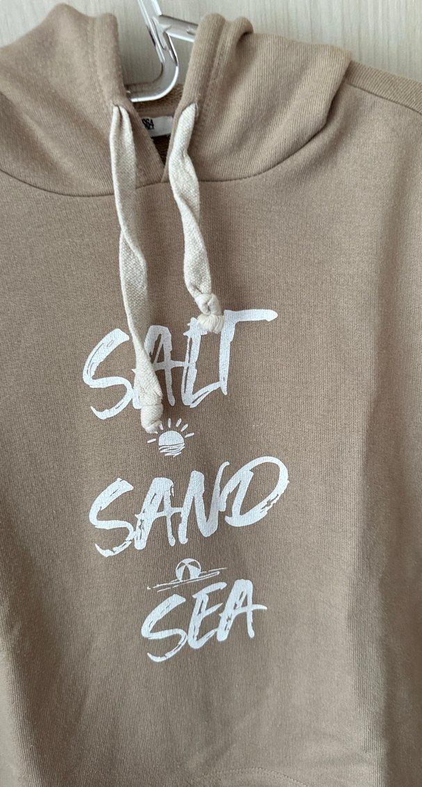 Bej Kapüşonlu Baskılı Kadın Sweatshirt - Görsel 2